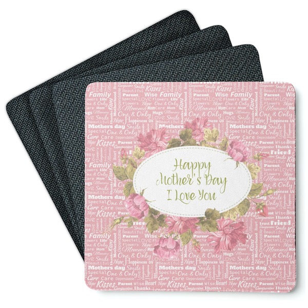 Custom Mother's Day Square Rubber Backed Coasters - Set of 4