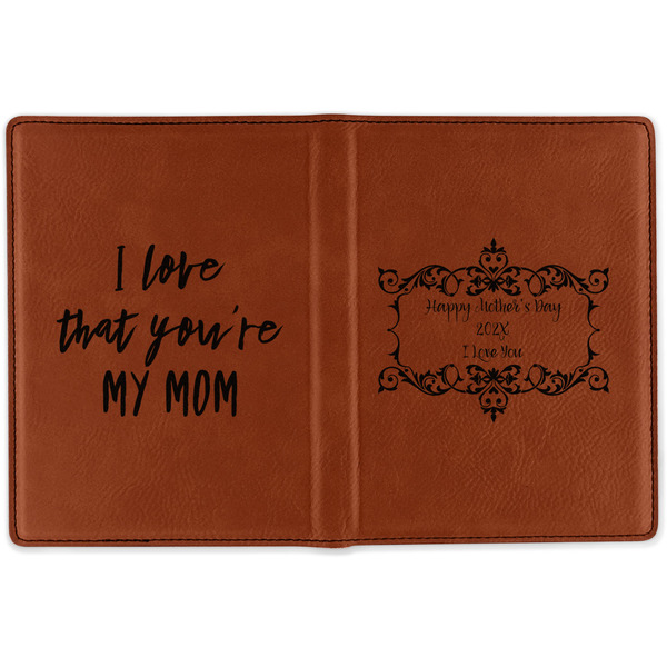 Mother's Day Cognac Leather Passport Holder Outside Double Sided - Apvl