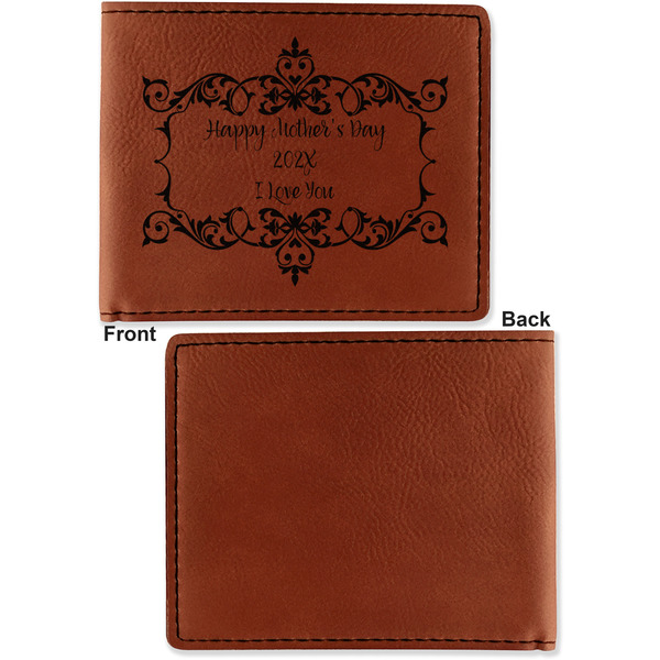 Mother's Day Cognac Leatherette Bifold Wallets - Front and Back Single Sided - Apvl