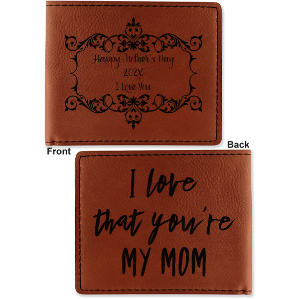 Mother's Day Cognac Leatherette Bifold Wallets - Front and Back