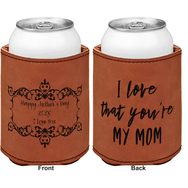 Mother's Day Cognac Leatherette Can Sleeve - Double Sided Front and Back