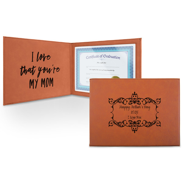 Custom Mother's Day Leatherette Certificate Holder - Front and Inside
