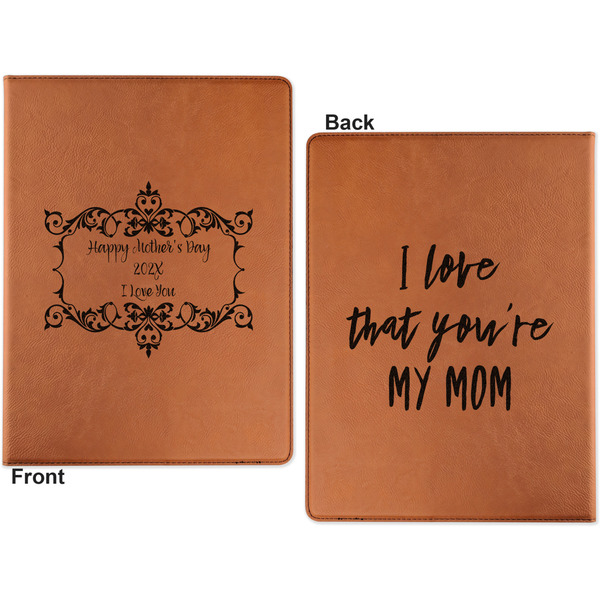 Mother's Day Cognac Leatherette Portfolios with Notepad - Large - Double Sided - Apvl