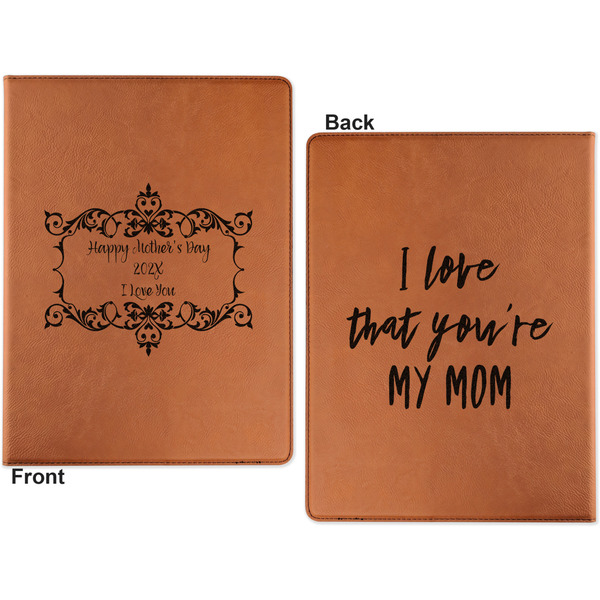 Mother's Day Cognac Leatherette Portfolios with Notepad - Small - Double Sided- Apvl
