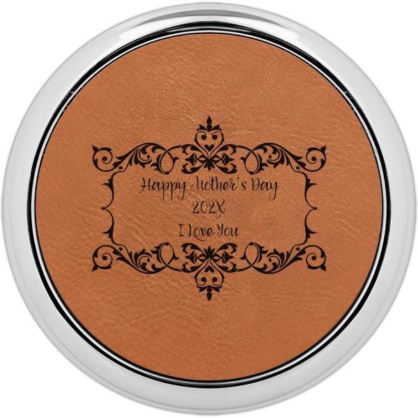 Custom Mother's Day Set of 4 Leatherette Round Coasters w/ Silver Edge