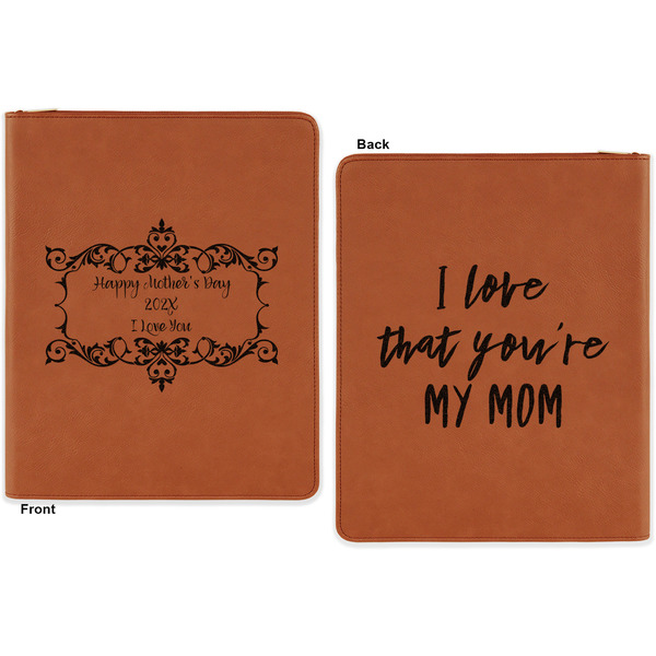 Mother's Day Cognac Leatherette Zipper Portfolios with Notepad - Double Sided - Apvl
