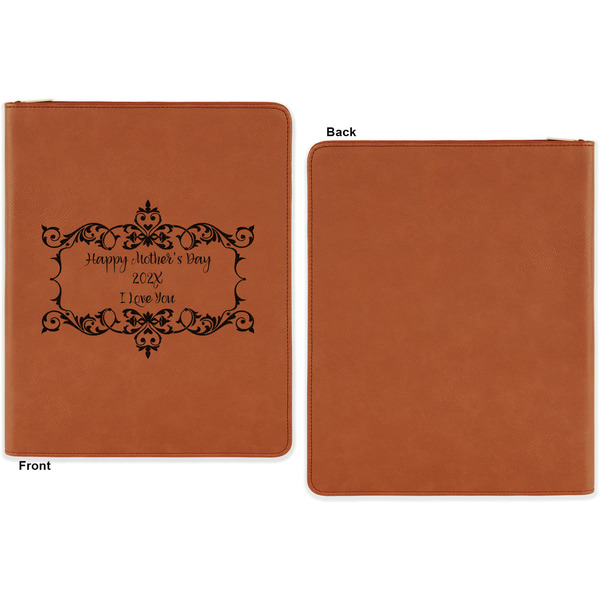Mother's Day Cognac Leatherette Zipper Portfolios with Notepad - Single Sided - Apvl