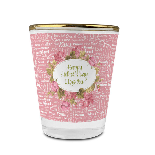 Custom Mother's Day Glass Shot Glass - 1.5 oz - with Gold Rim - Set of 4