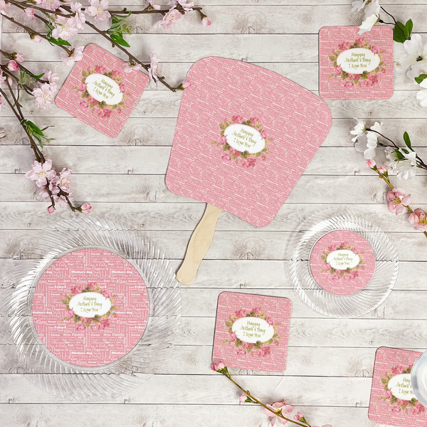 Mother's Day Party Supplies Combination Image - All items - Plates, Coasters, Fans