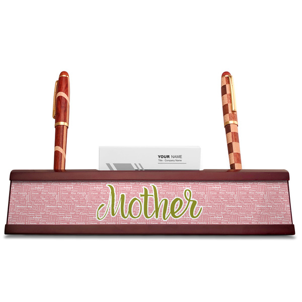 Mother's Day Red Mahogany Nameplates with Business Card Holder - Straight