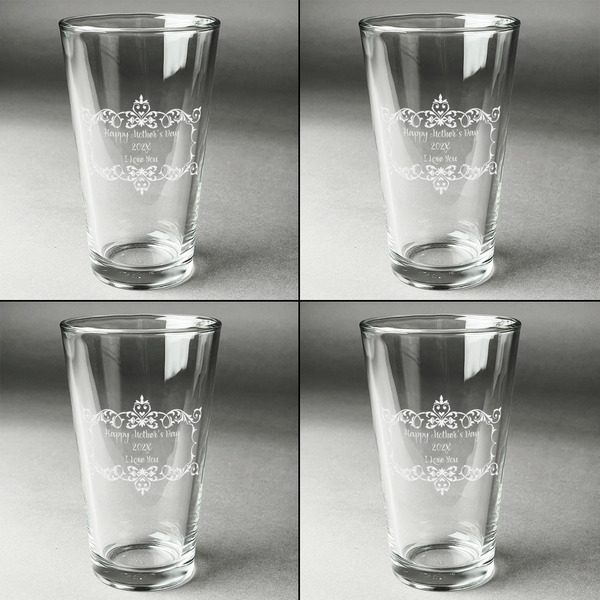 Mother's Day Set of Four Engraved Beer Glasses - Individual View