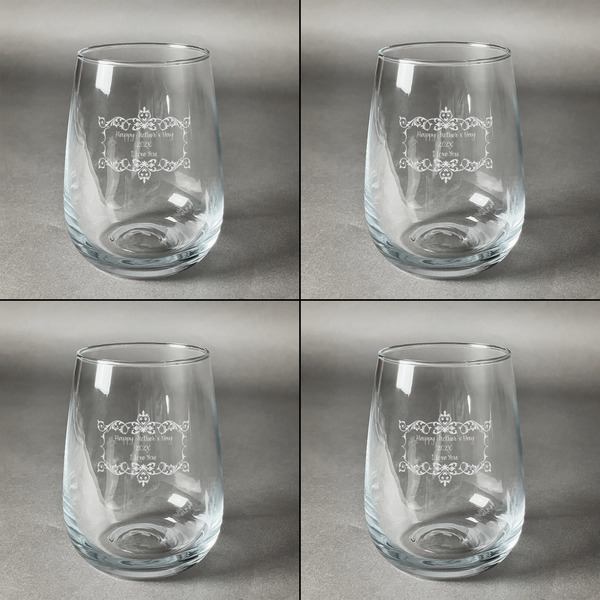 Mother's Day Set of Four Personalized Stemless Wineglasses (Approval)