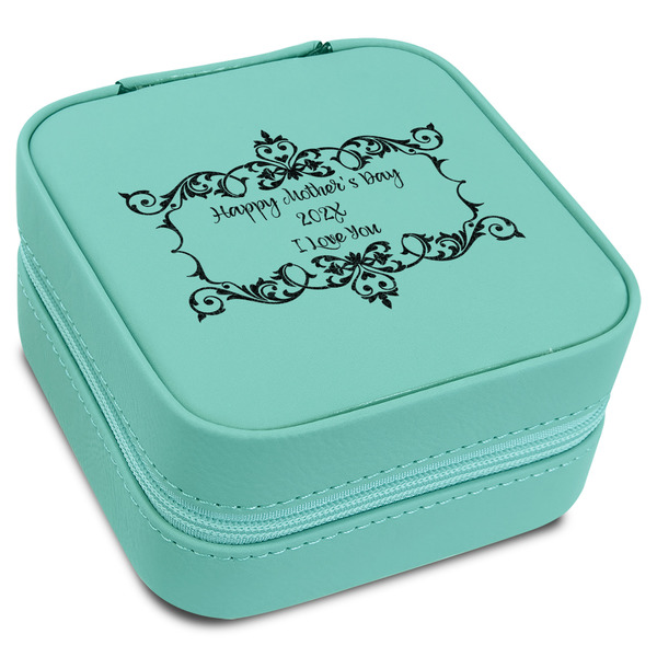 Custom Mother's Day Travel Jewelry Box - Teal Leather