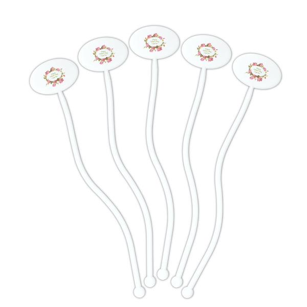 Mother's Day White Plastic 7" Stir Stick - Oval - Fan