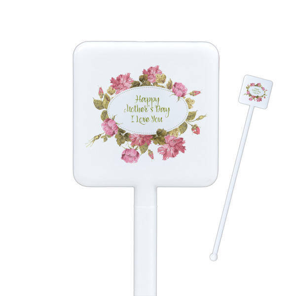 Custom Mother's Day Square Plastic Stir Sticks - Single Sided