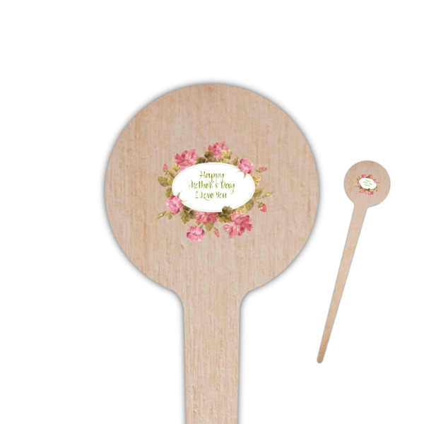 Custom Mother's Day 4" Round Wooden Food Picks - Single Sided