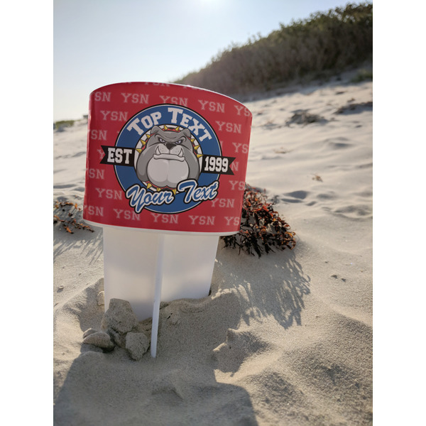 School Mascot Beach Spiker white on beach with sand