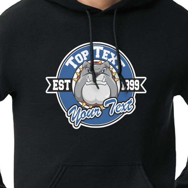 School Mascot Black Hoodie on Model - CloseUp