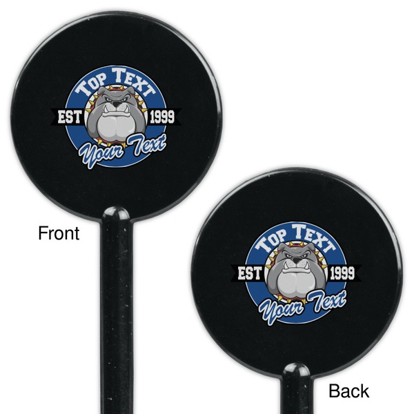 School Mascot Black Plastic 5.5" Stir Stick - Double Sided - Round - Front & Back