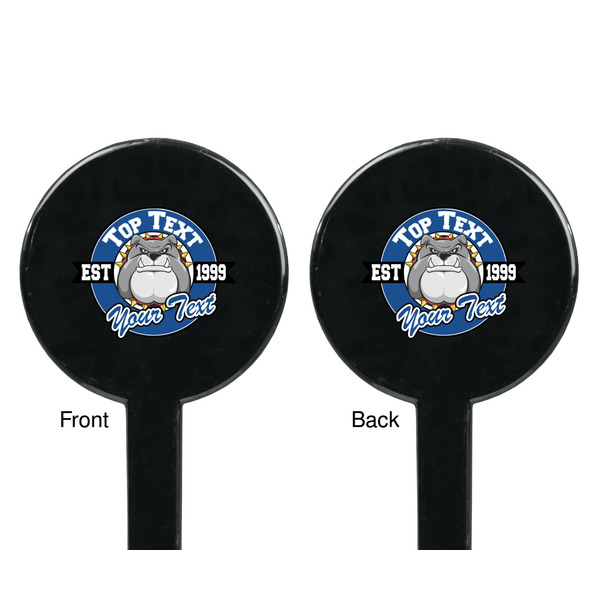 School Mascot Black Plastic 7" Stir Stick - Double Sided - Round - Front & Back