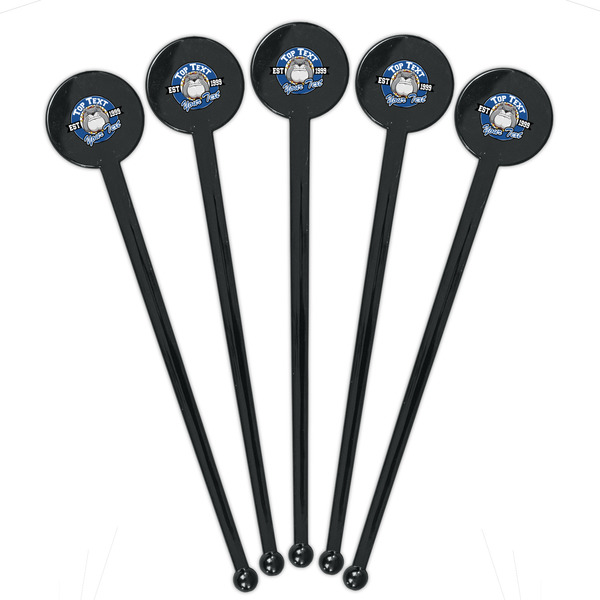 School Mascot Black Plastic 7" Stir Stick - Round - Fan View