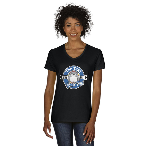 Custom School Mascot Women's V-Neck T-Shirt - Black - XL (Personalized)