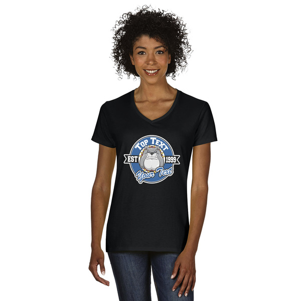 Custom School Mascot Women's V-Neck T-Shirt - Black (Personalized)