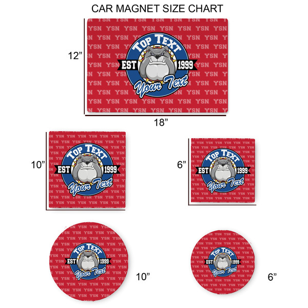 School Mascot Car Magnets - SIZE CHART