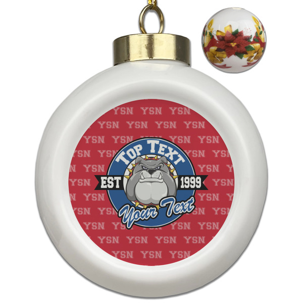 Custom School Mascot Ceramic Ball Ornaments - Poinsettia Garland (Personalized)