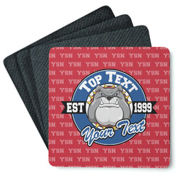 School Mascot Square Rubber Backed Coasters - Set of 4 w/ Name or Text