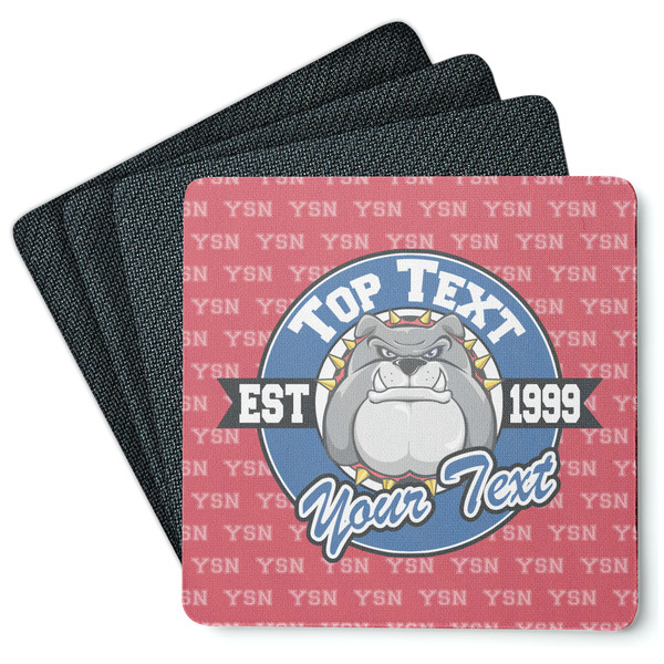 Custom School Mascot Square Rubber Backed Coasters - Set of 4 w/ Name or Text