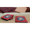 School Mascot Coaster Rubber Back - On Coffee Table