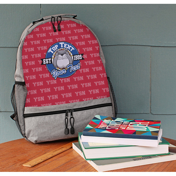 School Mascot Large Backpack - Gray - On Desk