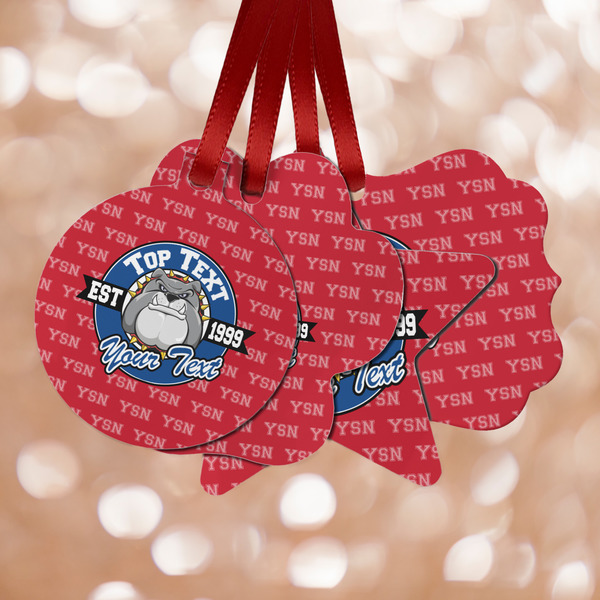 Custom School Mascot Metal Ornaments - Double Sided w/ Name or Text