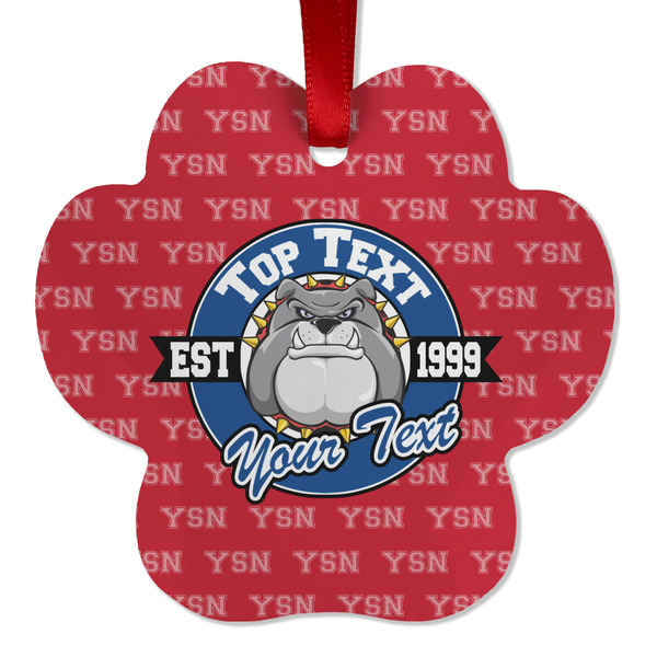 Custom School Mascot Metal Paw Ornament - Double Sided w/ Name or Text
