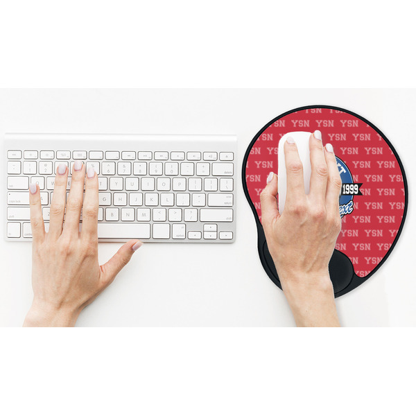 School Mascot Mouse Pad with Wrist Rest - LIFESYTLE 2 (in use)