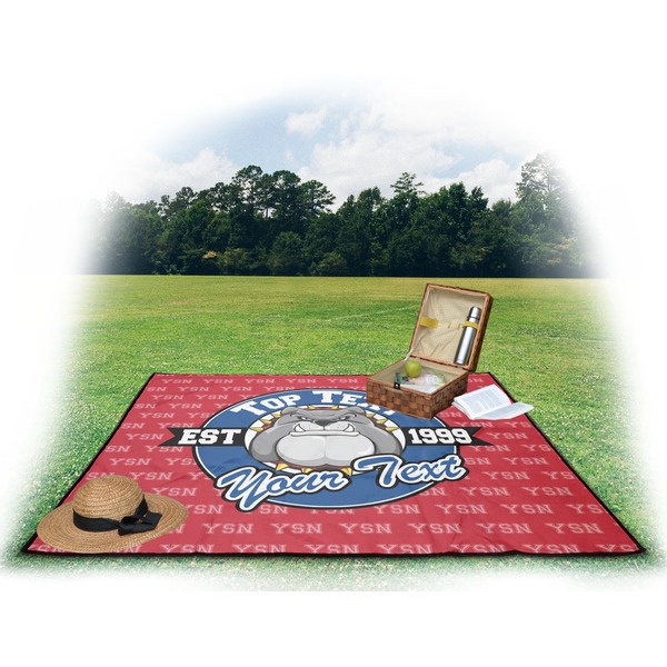 School Mascot Picnic Blanket - with Basket Hat and Book - in Use