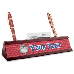 School Mascot Red Mahogany Nameplate with Business Card Holder (Personalized)