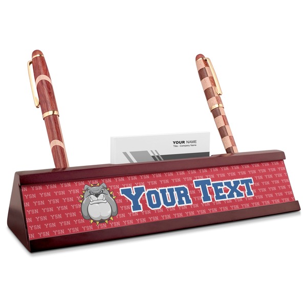 Custom School Mascot Red Mahogany Nameplate with Business Card Holder (Personalized)