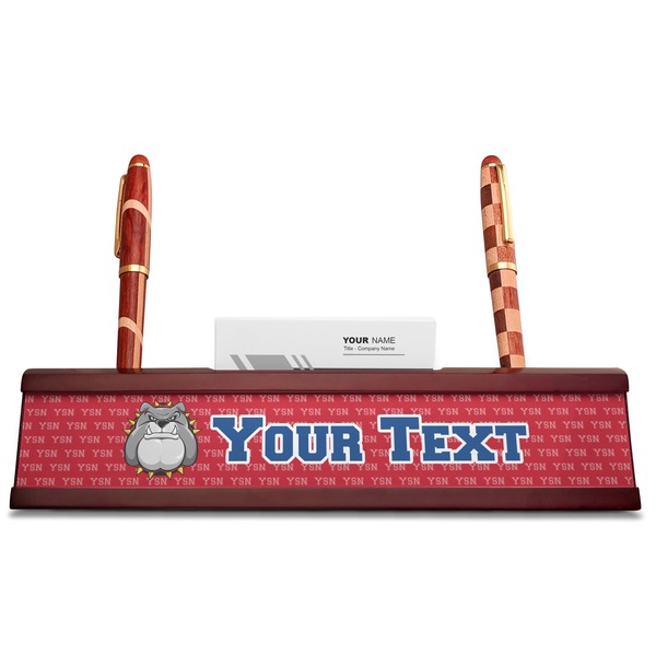 School Mascot Red Mahogany Nameplates with Business Card Holder - Straight