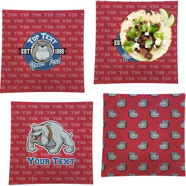 Custom School Mascot Set of 4 Glass Square Lunch / Dinner Plate 9.5" (Personalized)