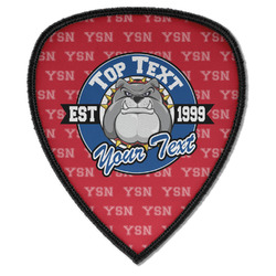 School Mascot Iron on Shield Patch A w/ Name or Text