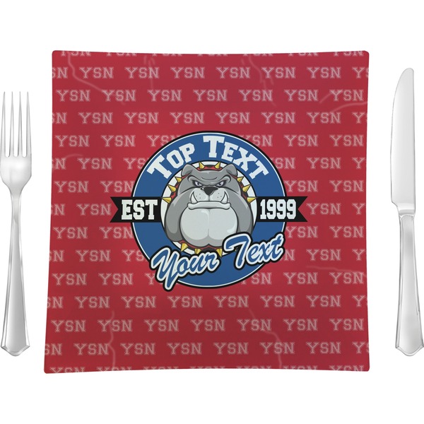 Custom School Mascot 9.5" Glass Square Lunch / Dinner Plate- Single or Set of 4 (Personalized)