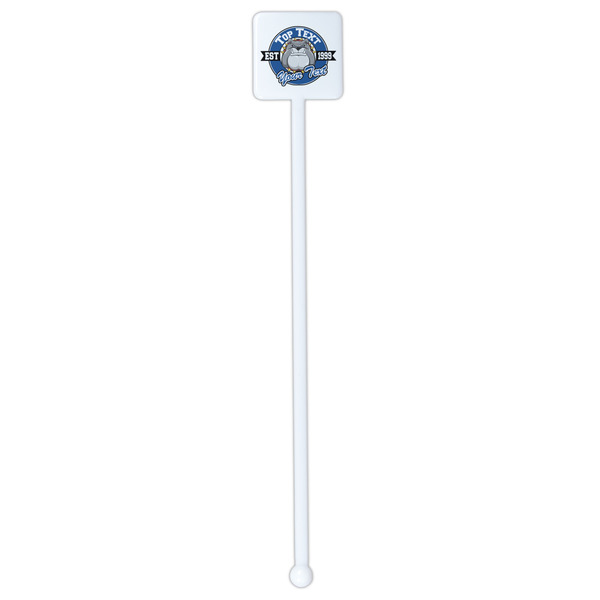 School Mascot White Plastic Stir Stick - Double Sided - Square - Single Stick