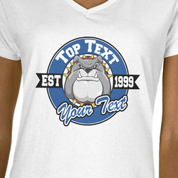 School Mascot V-Neck T-Shirt - White - Large (Personalized)