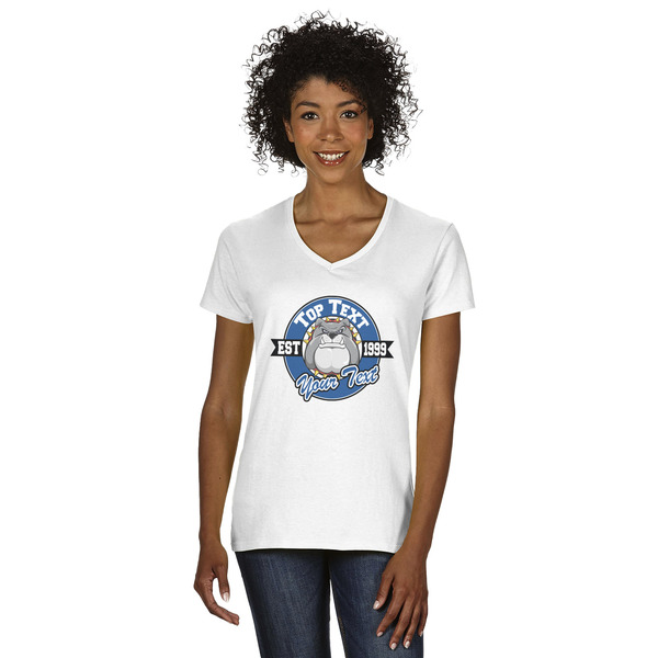 Custom School Mascot Women's V-Neck T-Shirt - White - Medium (Personalized)