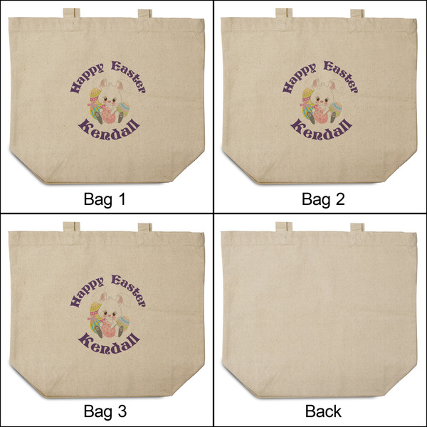 Easter Bunny 3 Reusable Cotton Grocery Bags - Front & Back View