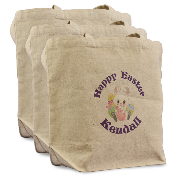 Custom Easter Bunny Reusable Cotton Grocery Bags - Set of 3 (Personalized)