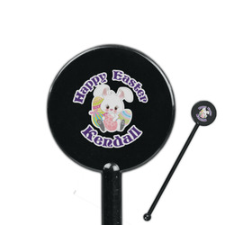 Easter Bunny 5.5" Round Plastic Stir Sticks - Black - Single Sided (Personalized)