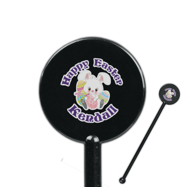Custom Easter Bunny 5.5" Round Plastic Stir Sticks - Black - Single Sided (Personalized)